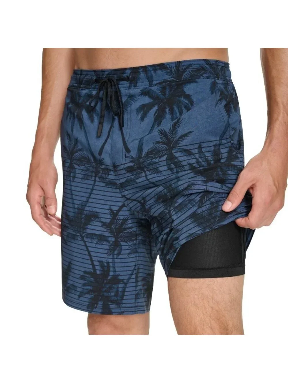 NWT Kirkland Signature Men's XL Blue Palm Print Swim Shorts Quick-Drying Stretch